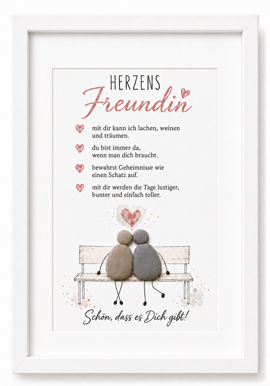 Kieselsteinbild Herzensfreundin – Schon dass es Dich gibt, Geschenk für die beste Freundin, handgemachtes Steinbild