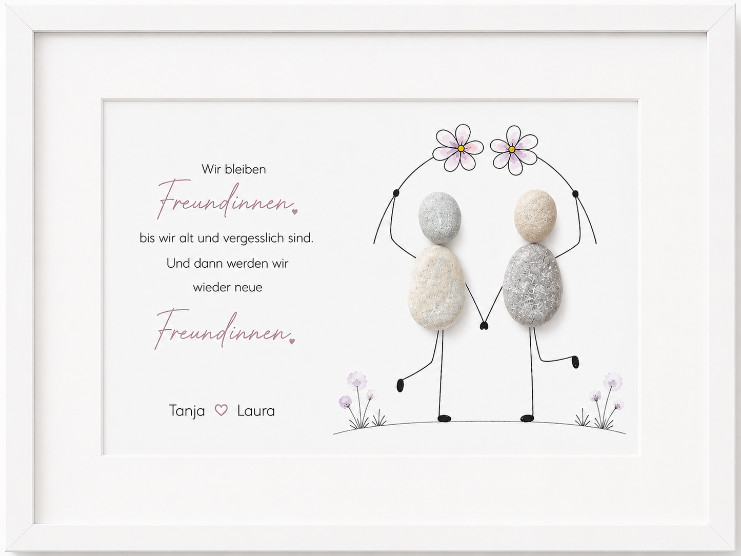 Kieselsteinbild Wir bleiben Freundinnen, bis wir alt und vergesslich sind – personalisierbares Geschenk für Freundinnen, handgemachtes Steinbild