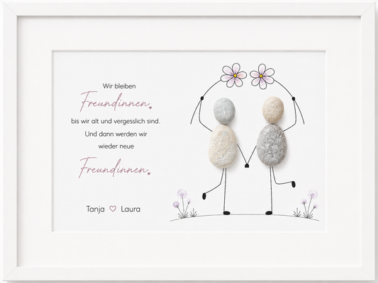 Kieselsteinbild Wir bleiben Freundinnen, bis wir alt und vergesslich sind – personalisierbares Geschenk für Freundinnen, handgemachtes Steinbild
