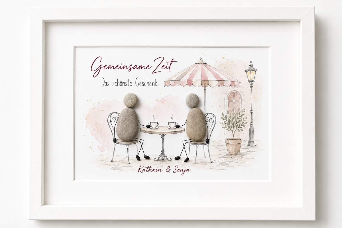 Kieselsteinbild Gemeinsame Zeit – das schönste Geschenk, personalisierbares Geschenk für Freundinnen, handgemachtes Steinbild