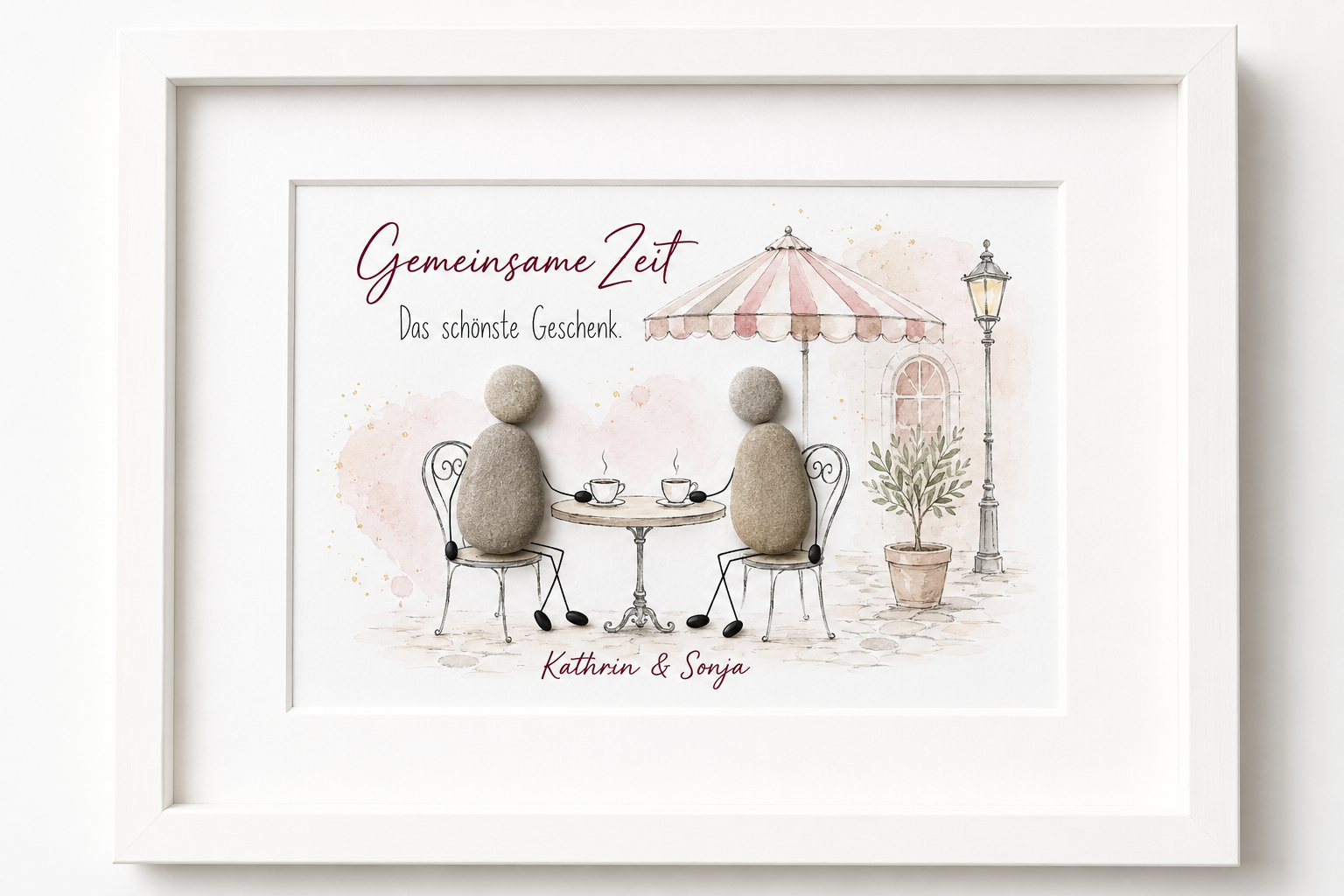 Kieselsteinbild Gemeinsame Zeit – das schönste Geschenk, personalisierbares Geschenk für Freundinnen, handgemachtes Steinbild