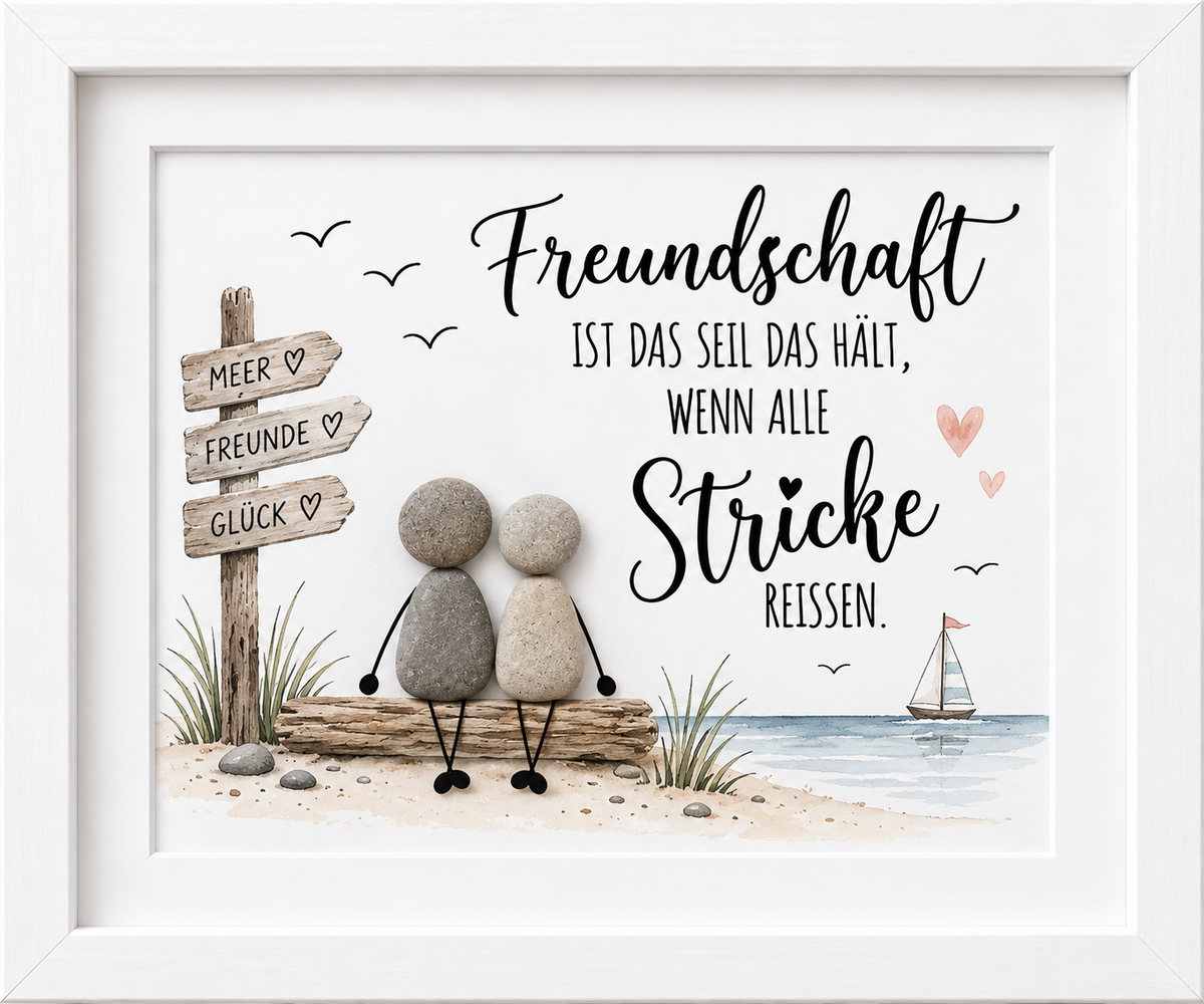 Kieselsteinbild Freundschaft ist das Seil das hält, wenn alle Stricke reißen – Geschenk für beste Freunde, handgemachtes Steinbild