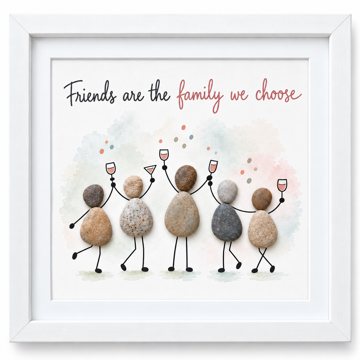 Kieselsteinbild Friends are the family we choose – Geschenk für den Freundeskreis, handgemachtes Steinbild