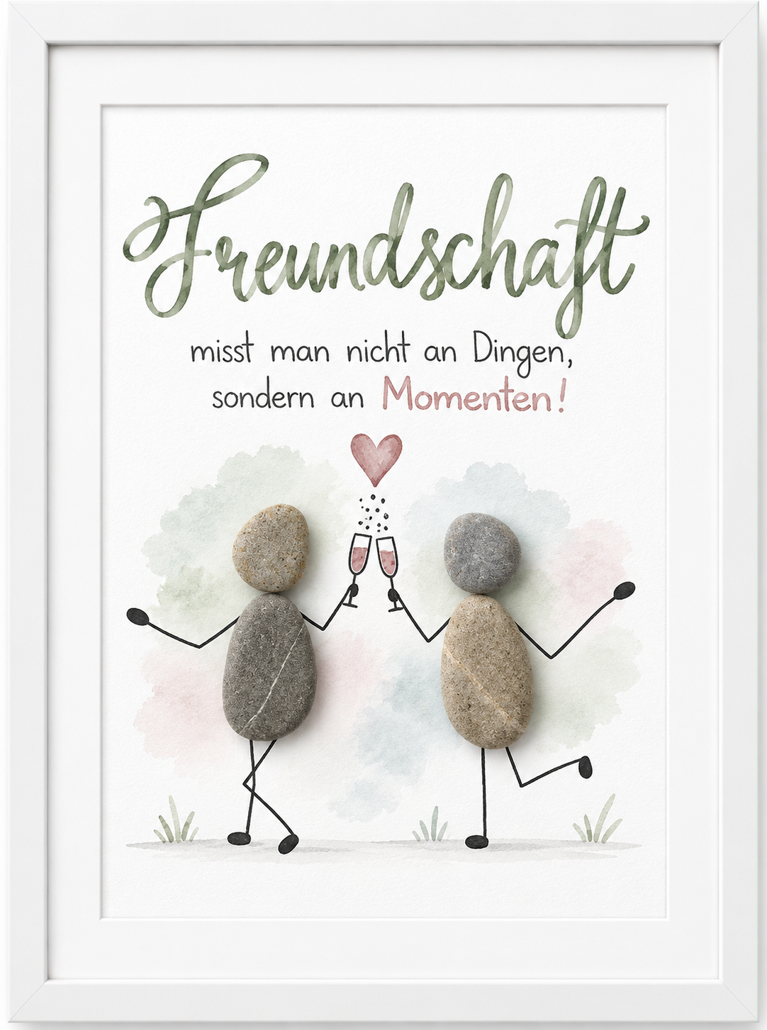 Kieselsteinbild Freundschaft misst man nicht an Dingen, sondern an Momenten – Geschenk für beste Freunde, handgemachtes Steinbild