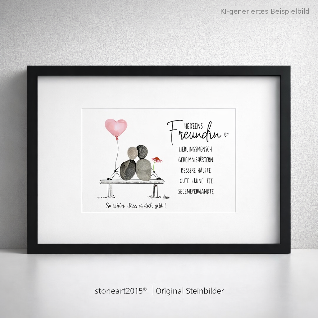 Kieselsteinbild Du bist meine Herzensfreundin, Geschenk für beste Freundin, handgemachtes Steinbild