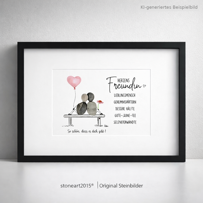 Kieselsteinbild Du bist meine Herzensfreundin, Geschenk für beste Freundin, handgemachtes Steinbild