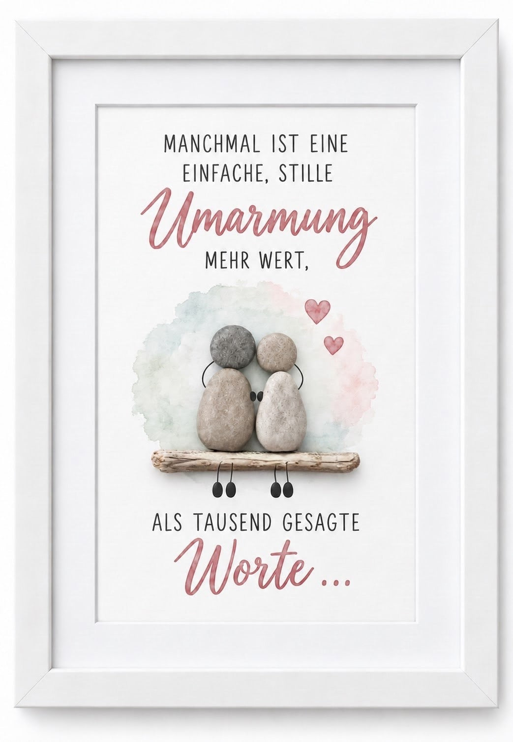 Kieselsteinbild Manchmal ist eine stille Umarmung mehr wert als tausend gesagte Worte – Geschenk für beste Freunde, handgemachtes Steinbild