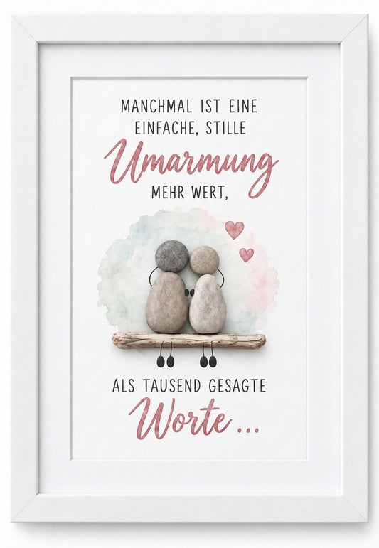 Kieselsteinbild Manchmal ist eine stille Umarmung mehr wert als tausend gesagte Worte – Geschenk für beste Freunde, handgemachtes Steinbild