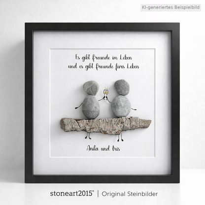 Kieselsteinbild Es gibt Freunde im Leben und es gibt Freunde fürs Leben, Geschenk für beste Freundin, handgemachtes Steinbild