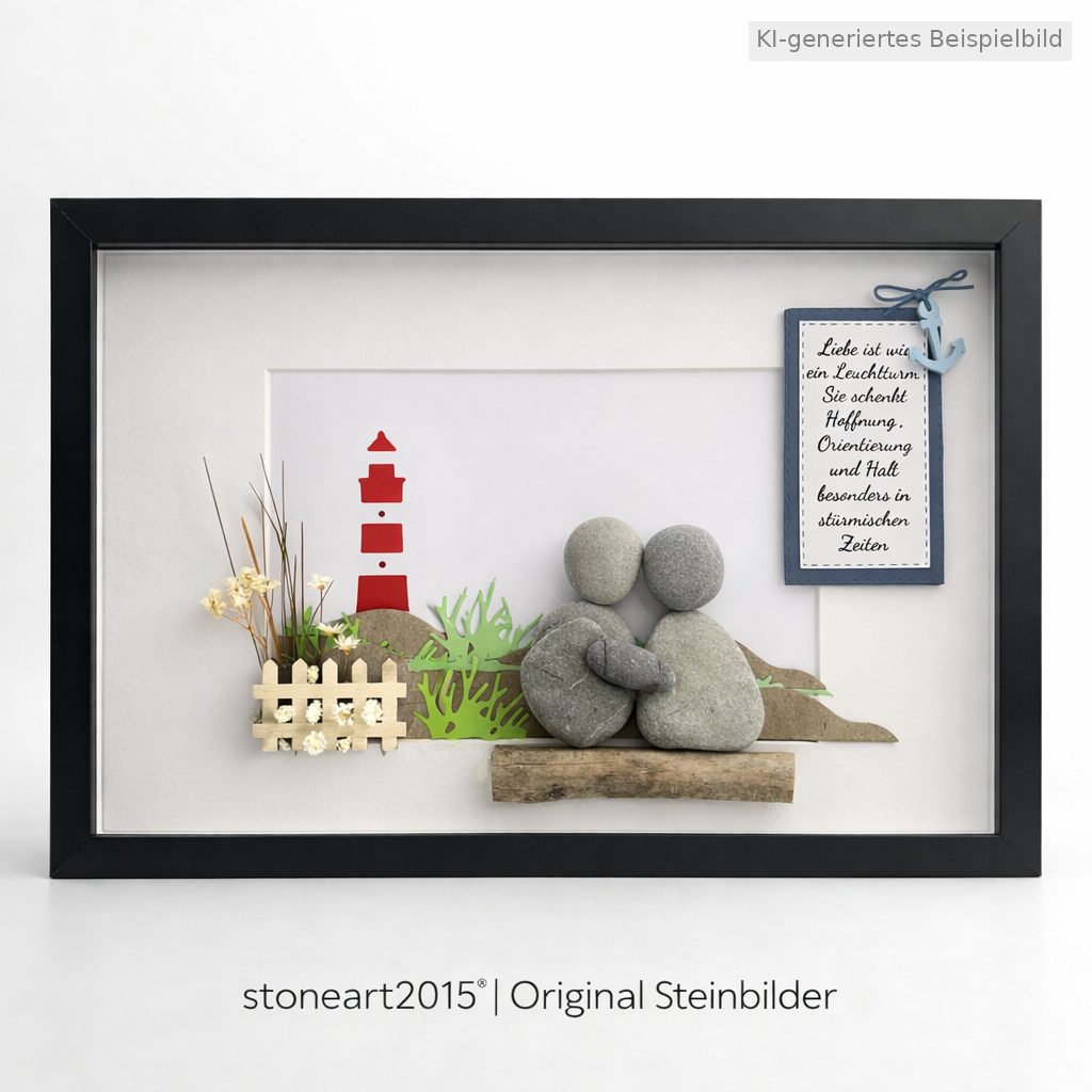 Kieselsteinbild Liebe ist wie ein Leuchtturm, Hochzeitsgeschenk, handgemachtes Steinbild