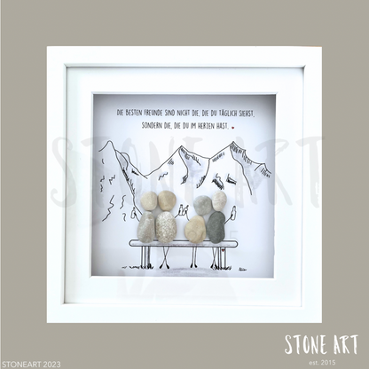 Handgemachtes Steinbild mit Spruch Die besten Freunde – Geschenkidee für Freundschaft und Geburtstag Bergmotiv
