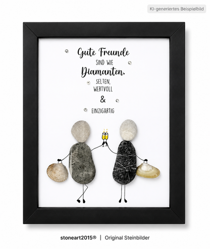 Kieselsteinbild Gute Freunde sind wie Diamanten, Freundschaftsgeschenk, handgemachtes Steinbild