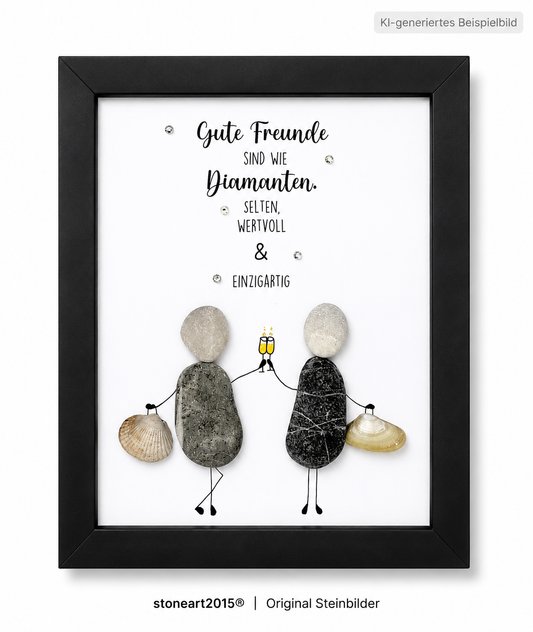 Kieselsteinbild Gute Freunde sind wie Diamanten, Freundschaftsgeschenk, handgemachtes Steinbild