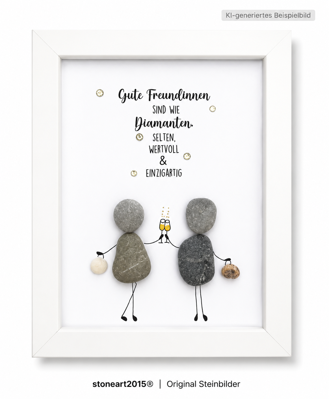 Kieselsteinbild Gute Freundinnen sind wie Diamanten, Freundschaftsgeschenk, handgemachtes Steinbild