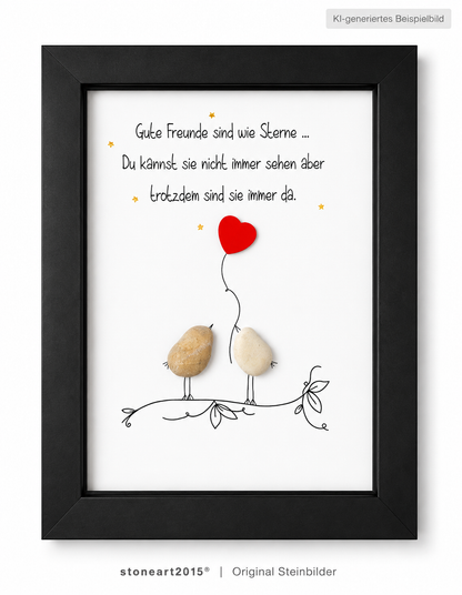 Kieselsteinbild Gute Freunde sind wie Sterne, Freundschaftsgeschenk, handgemachtes Steinbild