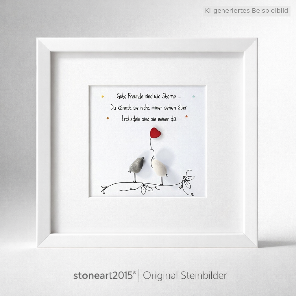 Kieselsteinbild Gute Freunde sind wie Sterne, Freundschaftsgeschenk, handgemachtes Steinbild