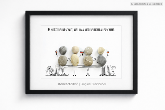 Kieselsteinbild Mit Freunden alles schaffen, Freundschaftsgeschenk, handgemachtes Steinbild