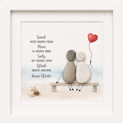 Kieselsteinbild Sand unter unseren Füßen und Freunde an unserer Seite, Freundschaftsgeschenk, handgemachtes Steinbild