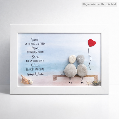 Kieselsteinbild Sand unter unseren Füßen und Freunde an unserer Seite, Freundschaftsgeschenk, handgemachtes Steinbild