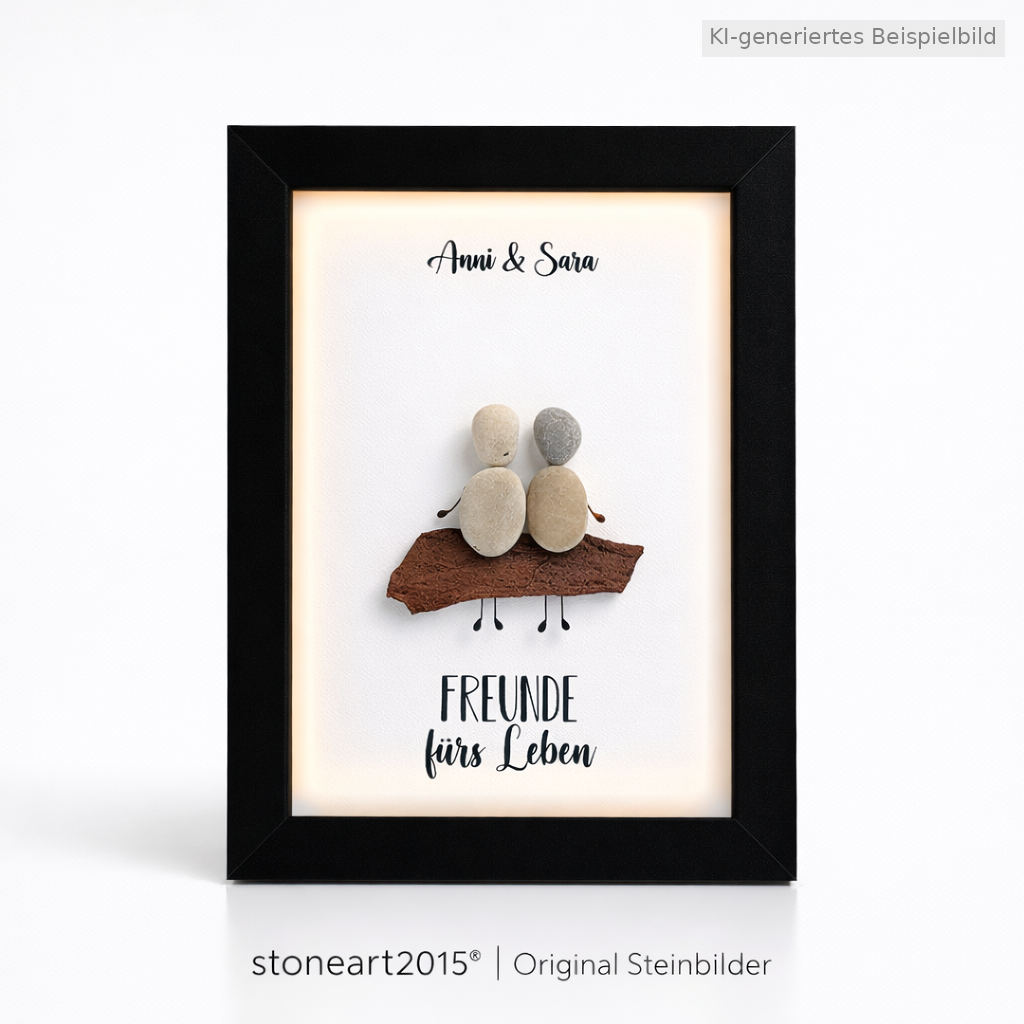 Kieselsteinbild Freunde fürs Leben, Freundschaftsgeschenk, handgemachtes Steinbild