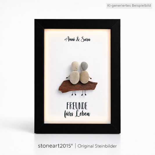 Kieselsteinbild Freunde fürs Leben, Freundschaftsgeschenk, handgemachtes Steinbild
