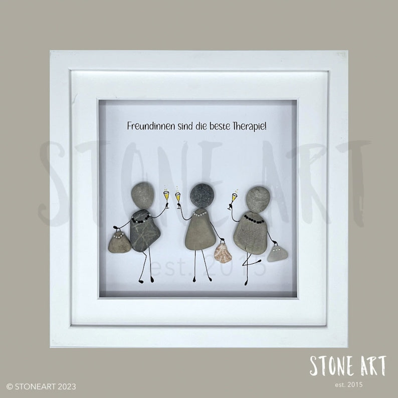 Steinbild „Freundinnen sind die beste Therapie" – Kieselsteine handgemacht, Freundschaftsgeschenk