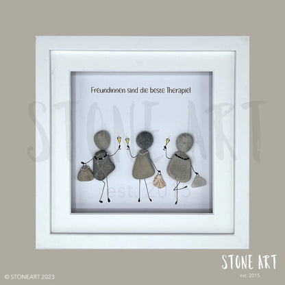 Steinbild „Freundinnen sind die beste Therapie" – Kieselsteine handgemacht, Freundschaftsgeschenk