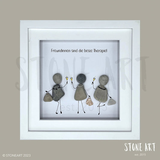 Steinbild „Freundinnen sind die beste Therapie" – Kieselsteine handgemacht, Freundschaftsgeschenk