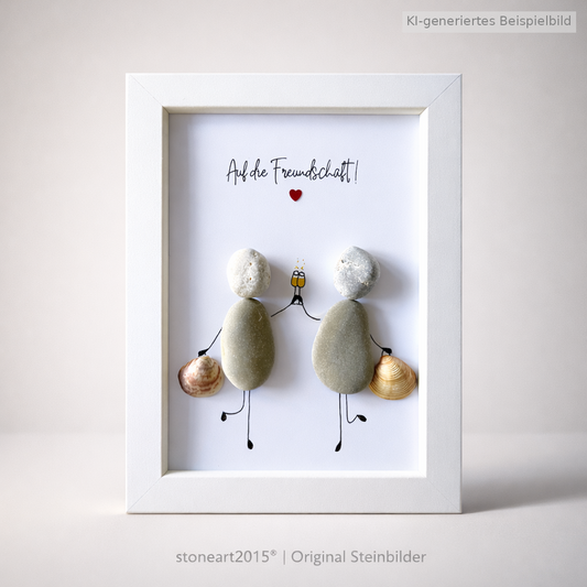 Kieselsteinbild Auf die Freundschaft, Freundschaftsgeschenk, handgemachtes Steinbild