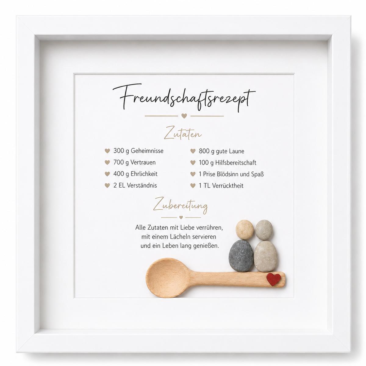Handgemachtes Steinbild Freundschaftsrezept – liebevolles Geschenk mit Zutaten für echte Freundschaft