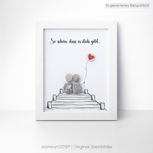 Kieselsteinbild So schön, dass es dich gibt, Freundschaftsgeschenk, handgemachtes Steinbild