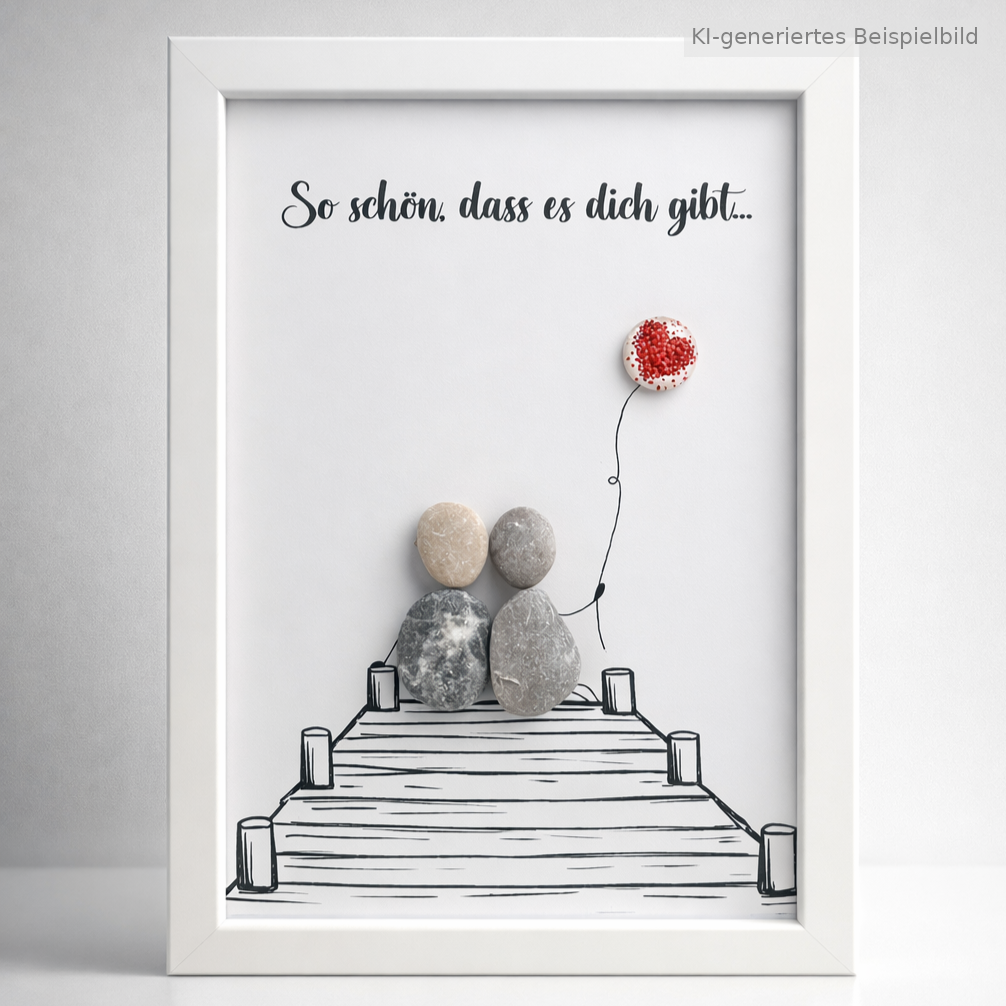 Kieselsteinbild So schön, dass es dich gibt, Freundschaftsgeschenk, handgemachtes Steinbild