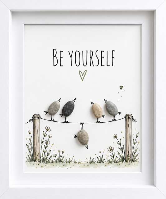 Handgemachtes Steinbild mit dem Spruch „Be Yourself“ – inspirierendes Geschenk für Selbstvertrauen, Mut & persönliche Entfaltung.