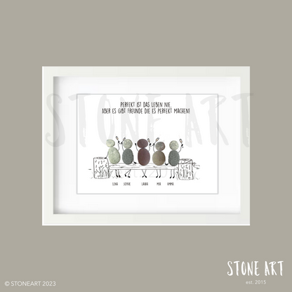 Handgefertigtes Steinbild mit dem Spruch „Perfekt ist das Leben nie…“ – liebevolles Geschenk für Freunde mit Herz.