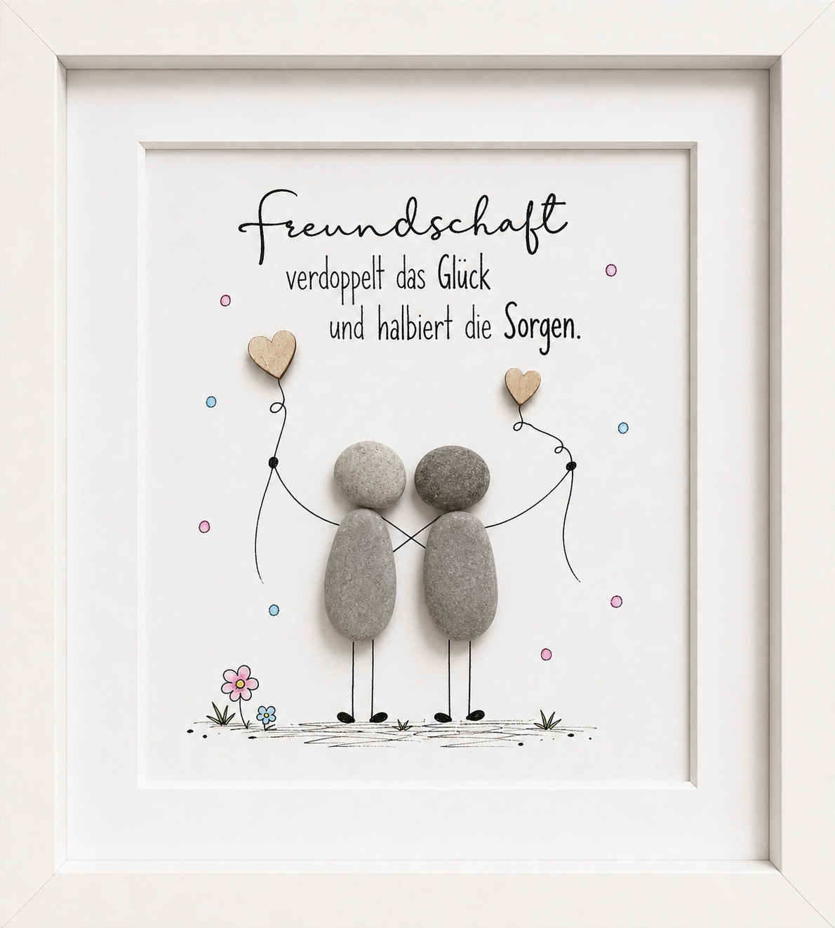 Kieselsteinbild Freundschaft verdoppelt das Glück und halbiert die Sorgen, Freundschaftsgeschenk, handgemachtes Steinbild
