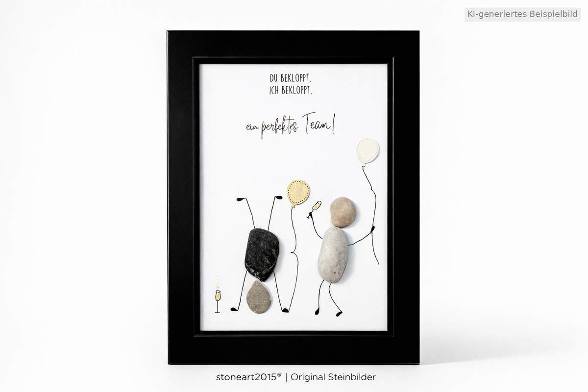 Kieselsteinbild Du bekloppt, ich bekloppt, ein perfektes Team, Freundschaftsgeschenk, handgemachtes Steinbild