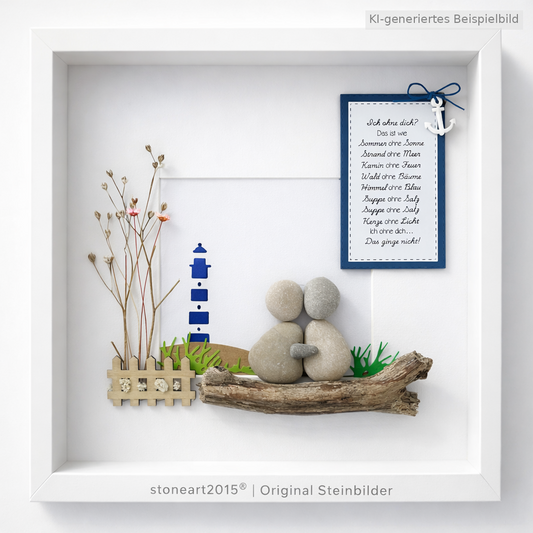 Kieselsteinbild Ich ohne dich geht gar nicht, Leuchtturm-Motiv, Freundschaftsgeschenk, handgemachtes Steinbild