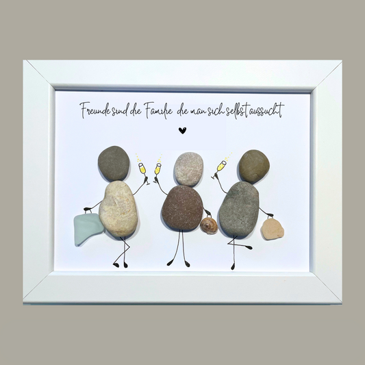 Handgemachtes Steinbild Freundschaft – Freunde sind die Familie, die wir uns aussuchen – Geschenk mit Spruch
