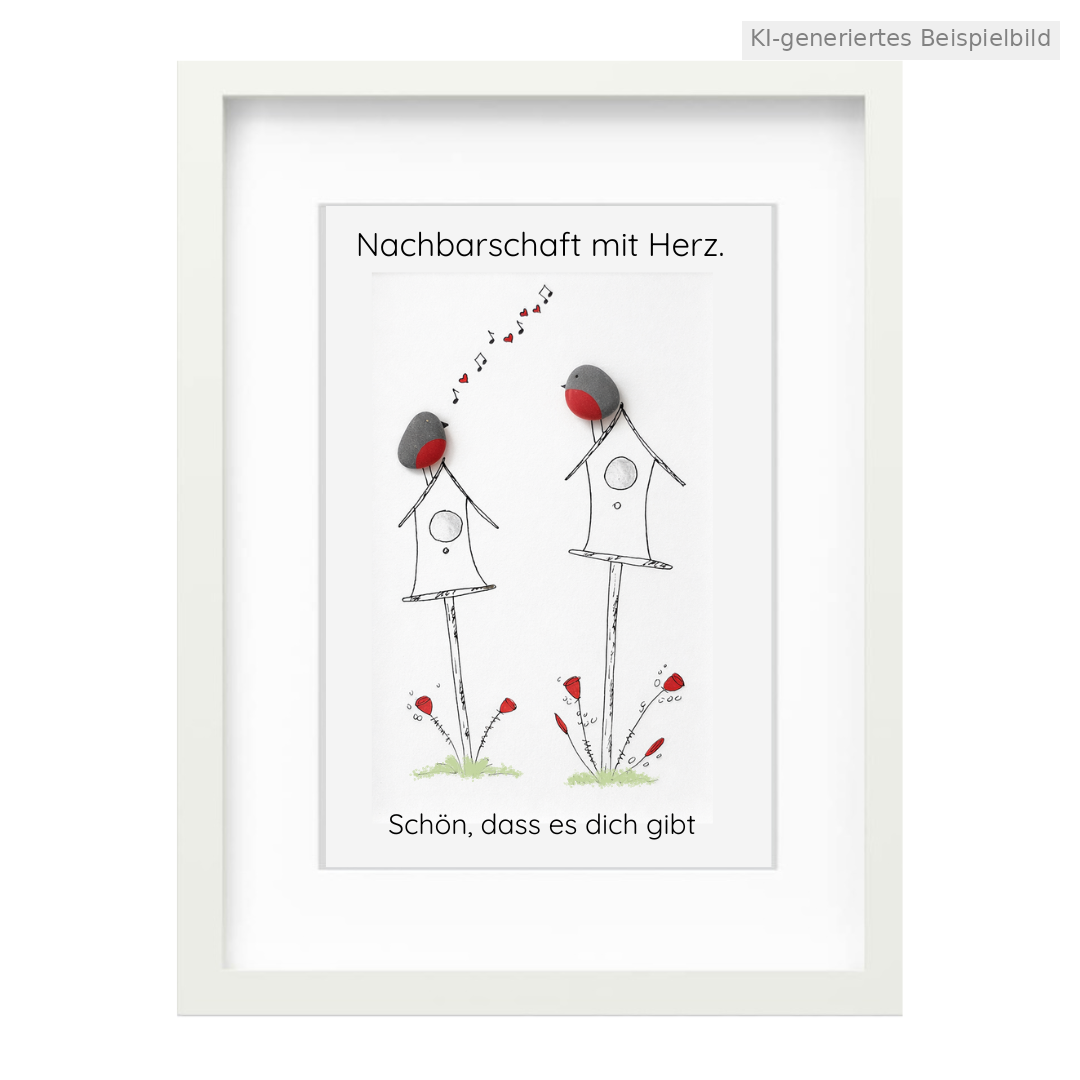 Kieselsteinbild Nachbarschaft mit Herz, Geschenk fuer Nachbarn, handgemachtes Steinbild