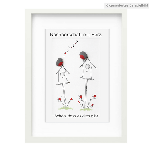 Kieselsteinbild Nachbarschaft mit Herz, Geschenk fuer Nachbarn, handgemachtes Steinbild