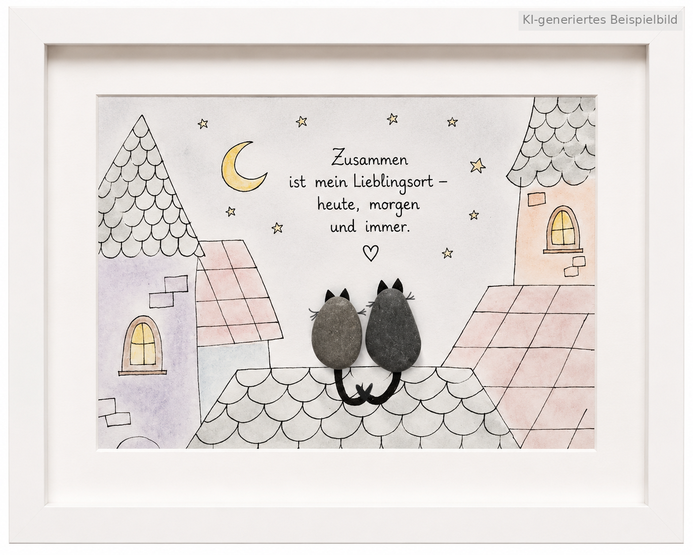 Kieselsteinbild Zusammen ist mein Lieblingsort, Freundschaftsgeschenk Katzen, handgemachtes Steinbild