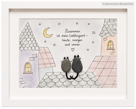 Kieselsteinbild Zusammen ist mein Lieblingsort, Freundschaftsgeschenk Katzen, handgemachtes Steinbild