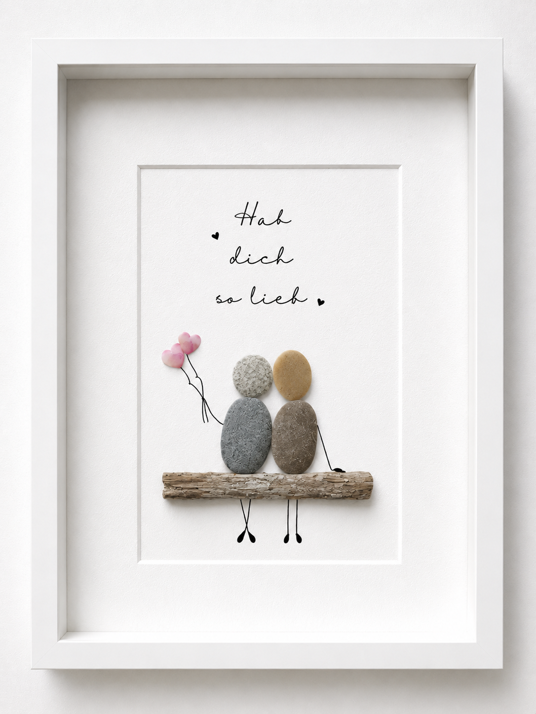 Kieselsteinbild Hab dich so lieb, Freundschaftsgeschenk, handgemachtes Steinbild