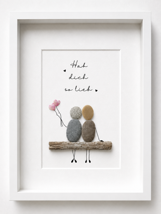 Kieselsteinbild Hab dich so lieb, Freundschaftsgeschenk, handgemachtes Steinbild