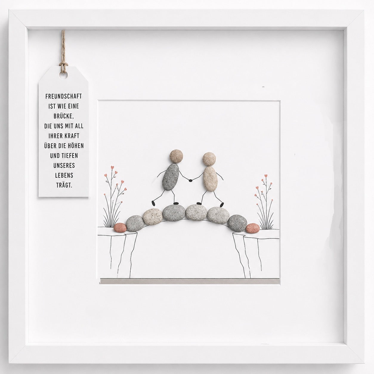 Kieselsteinbild Freundschaft ist wie eine Bruecke, Freundschaftsgeschenk, handgemachtes Steinbild