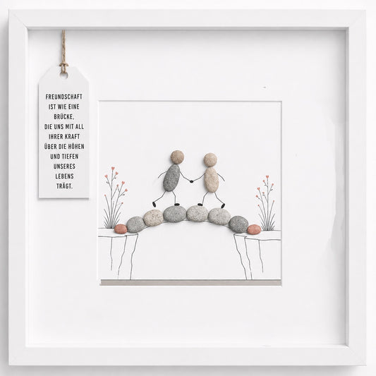 Kieselsteinbild Freundschaft ist wie eine Bruecke, Freundschaftsgeschenk, handgemachtes Steinbild