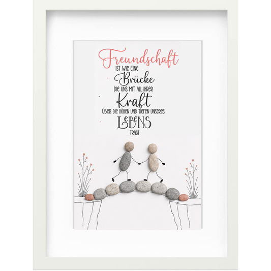 Kieselsteinbild Freundschaft ist wie eine Bruecke, Freundschaftsgeschenk, handgemachtes Steinbild