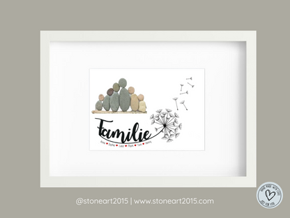 Handgefertigtes Steinbild mit personalisierbarem Familienmotiv – liebevolles Geschenk für Eltern, Großeltern oder als Dekoration für das Zuhause.