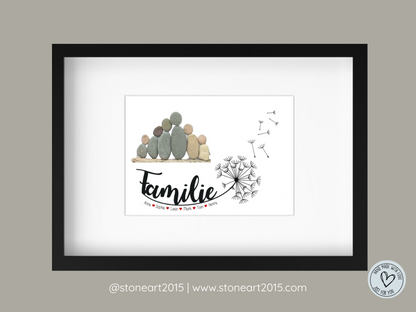 Handgefertigtes Steinbild mit personalisierbarem Familienmotiv – liebevolles Geschenk für Eltern, Großeltern oder als Dekoration für das Zuhause.