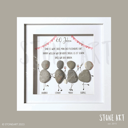 Handgefertigtes Steinbild mit Herzgirlande und dem Spruch „60 Jahre sind es wert“ – liebevolles Geschenk zum 60. Geburtstag.
